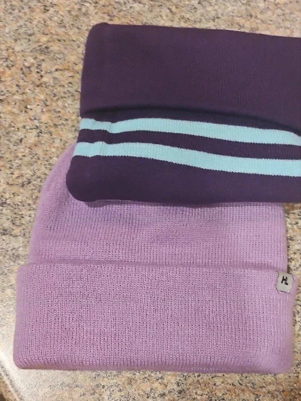 Kids Purple & Light Blue Beanie, Hat & Glove Set